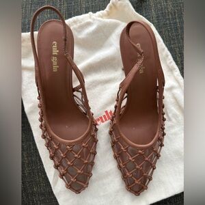 Cult Gaia Tan Woven Slingback Sandals